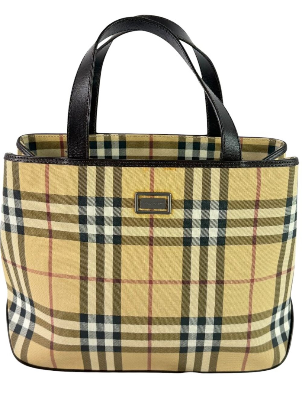 BURBERRY Nova House Check Canvas Leather Trim Satchel Bag Made in Italy